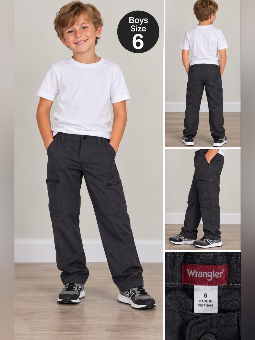 Wrangler boys size 6 Grey cargo athletic pants #28